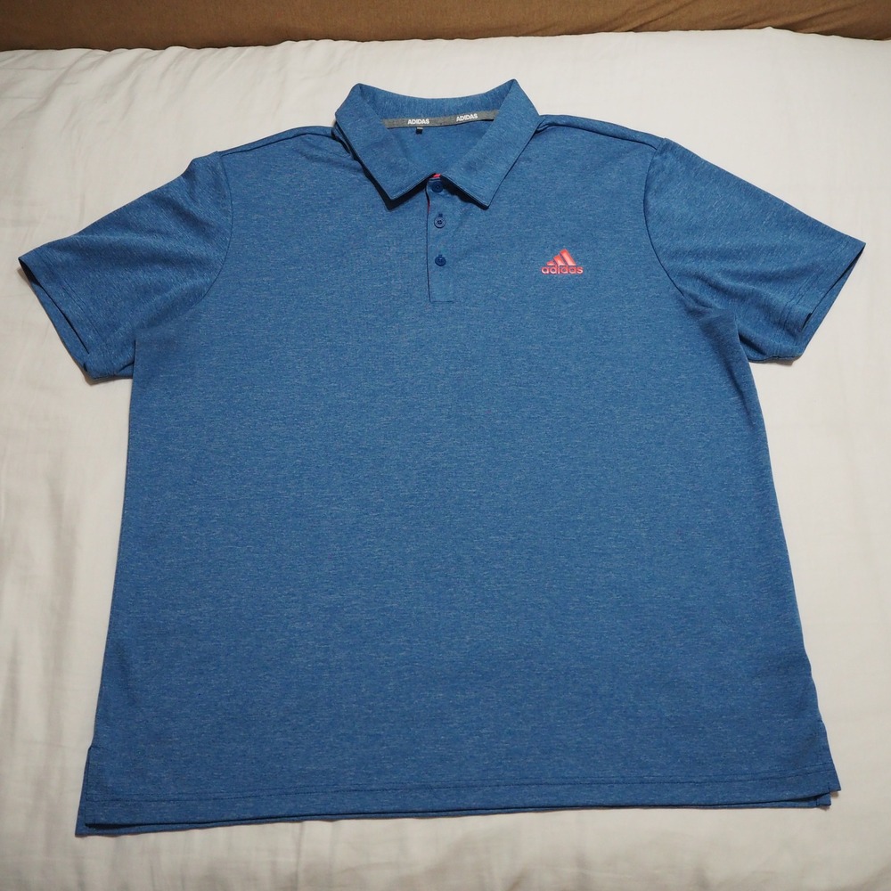 Adidas Mens Performance Golf Polo Shirt Size XL Blue Heathered Red Logo EE2948